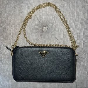 Prada Black Leather Double Zip Chain